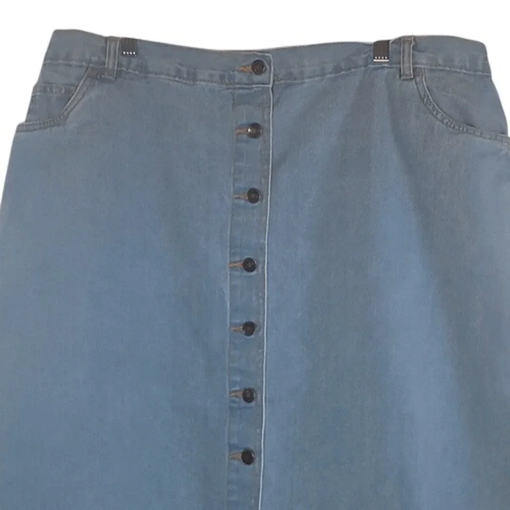 Woman Within Blue‎ Denim Button-Front Midi Skirt